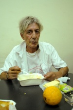 Athens: 55 year old Stelios Moraitis, an old rocker and professional guitarist. Actually, he was playing in Mikis Theodorakis band. Divorced and father of a son he is addicted to heroin for decades. Now, he follows the state programme of methadone. He eats his lunch at the Centre for the Poor of Athens municipality. © Maro Kouri