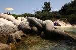 Sithonia, Halkidiki. Kavourotripes beach with white sand and a marmeid sculpted on the rock. © Maro Kouri